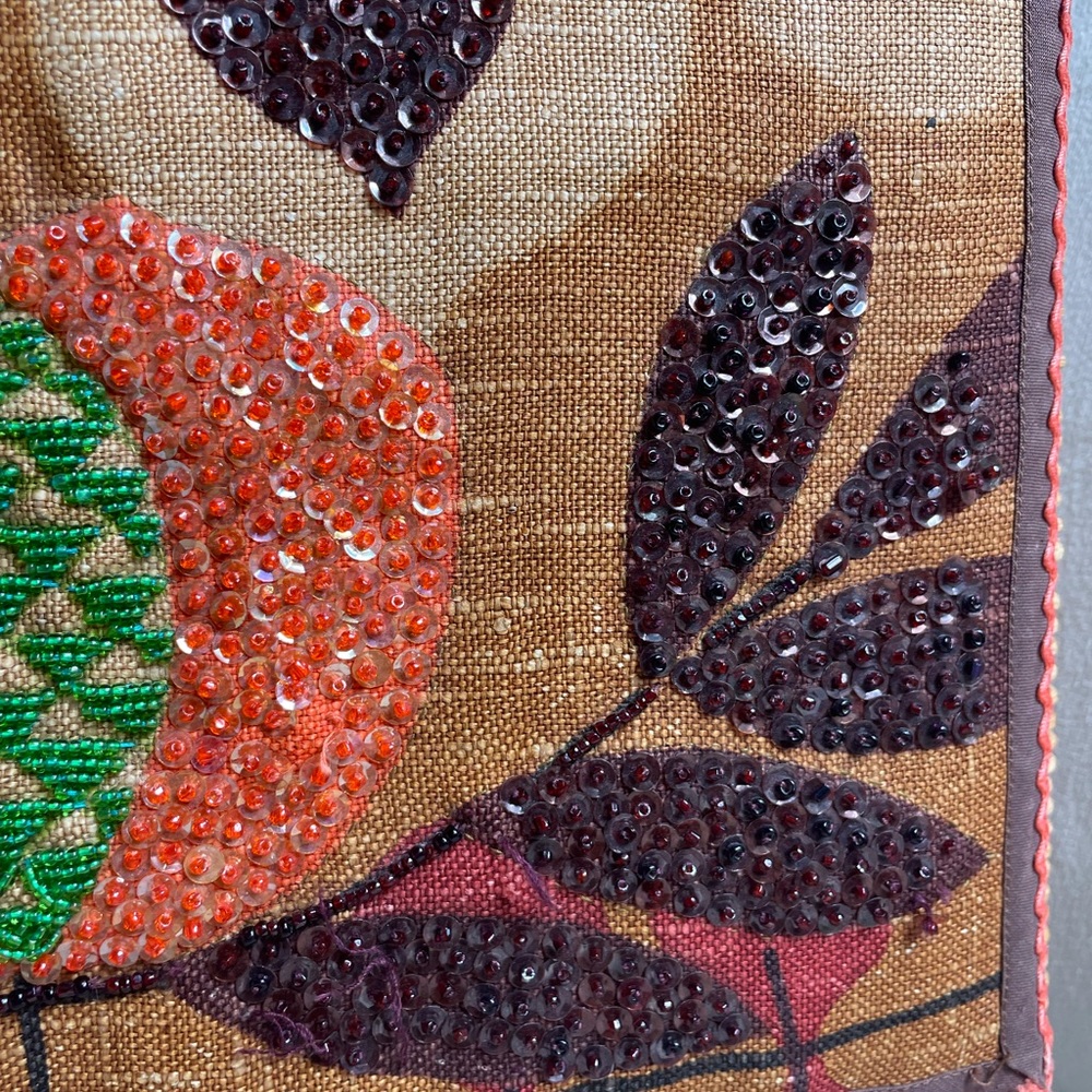 Unique Boho Chic Beaded Peach Wicker Bag Purse - Picture 4 of 13